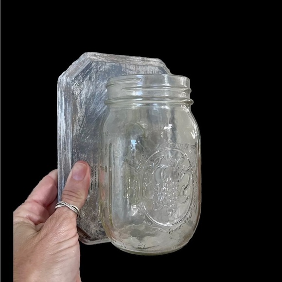 Other - Wall Glass Flower Vases Mason jar Clear Wooden Picture Plaque Decor Cottagecore